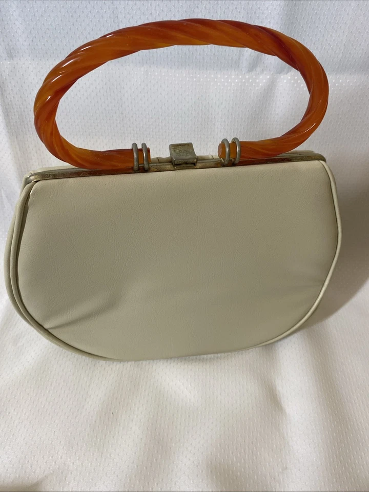 Vintage Handbag Garay 1950s Ivory Translucent Twisted Amber Lucite Handle MCM - Image 4 of 4