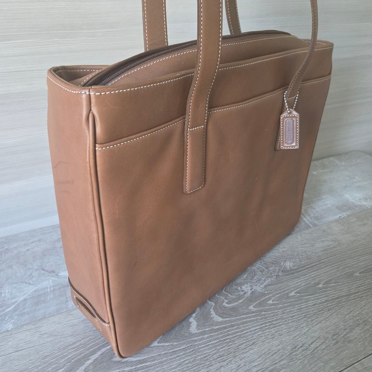 Vintage Coach 5209 Brown Leather Business Tote Laptop Briefcase Y2K Shoulder Bag View 3