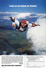 1983 Roche: Never Go Without My Vitamins Sky Diver Vintage Print Ad