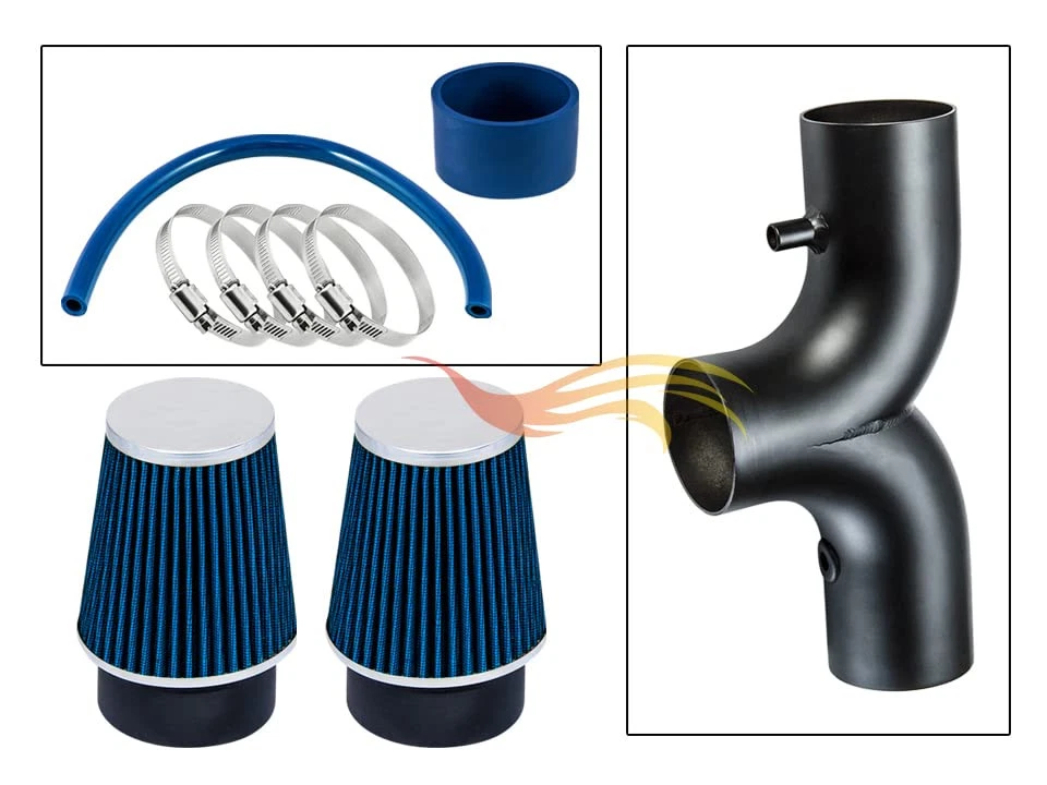 BCP RW BLUE For 2005-2010 Grand Cherokee 5.7L/6.1L V8 Dual Air Intake Kit+Filter - Image 4 of 4