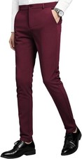 Mens Skinny Dress Pants Slim Fit Suit Trousers Stretch Wrinkle Free Slacks