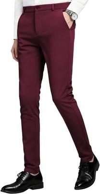 Mens Skinny Dress Pants Slim Fit Suit Trousers Stretch Wrinkle Free Slacks