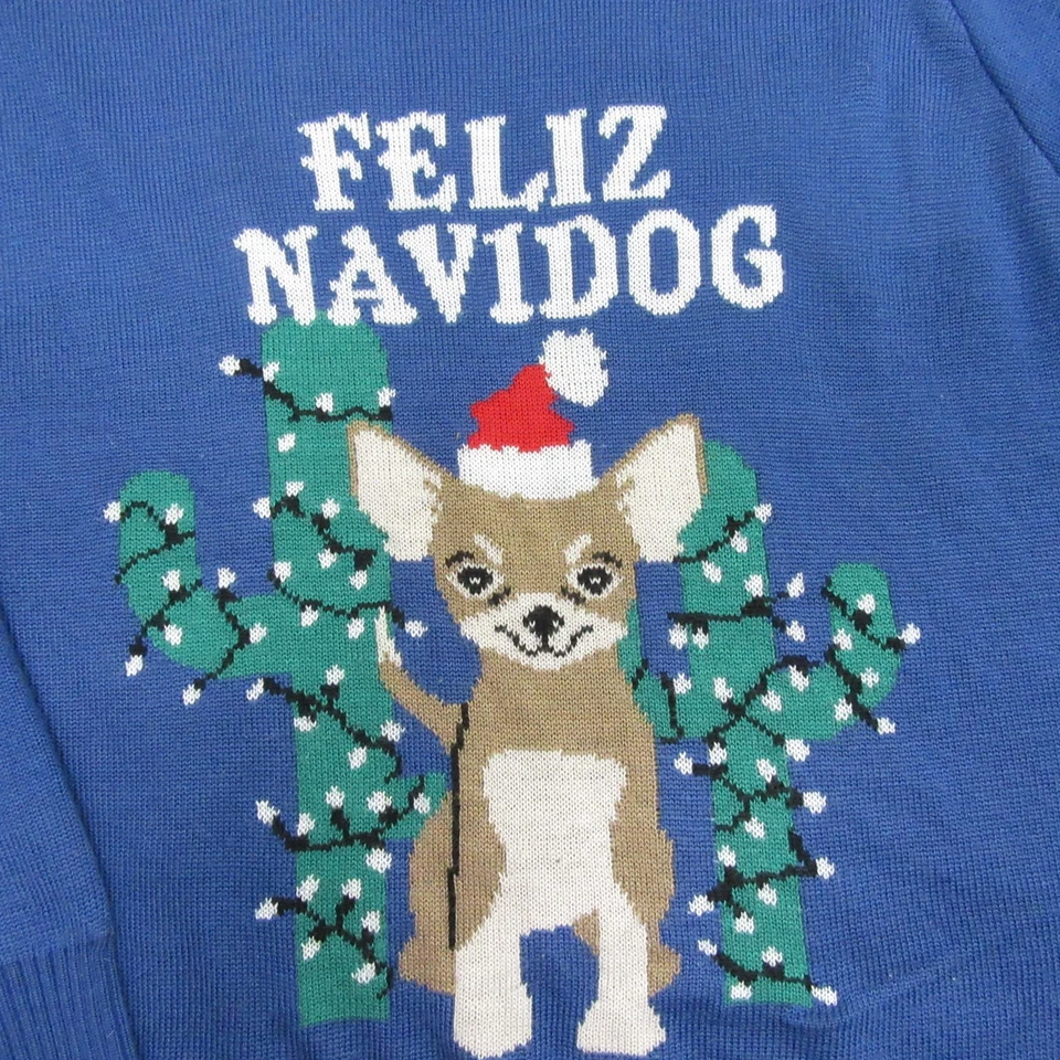 Tipsy Elves Mens Christmas Sweater 2XL Blue 100% Acrylic Feliz Navidog - Image 2 of 4