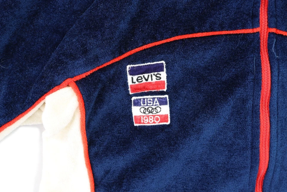 VTG 1980 Levi’s USA Adult S M Olympics Velour Velvet Track Sweatshirt Jacket - Image 3 of 4