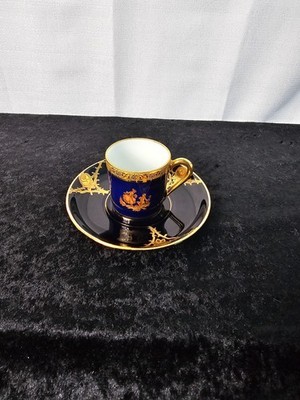 Limoges cobalt blue & 22k gold gilt small cup & Gibson Demitasse Saucer set.