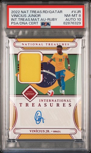 2022 Panini National Treasures FIFA Vinicius Junior Auto Patch 4/10 Brazil PSA 8