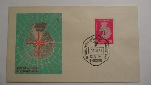 WORLD FDC : ARGENTINA 1958 SC#677 INT GEOPHYSICAL YEAR RADAR MAP FIRST DAY COVER