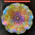 NORTHWOOD “WISHBONE” GREEN CARNIVAL GLASS SCROLL FOOTED BOWL – PRETTY!