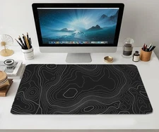 Gaming Mouse Pad Extra Large 35.4 x 15.7in Topographic Keyboard Desk Pad, Black 