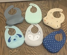 Cloud Island  Mushlie Silicone Baby Adjustable Neckband Bibs Lot Of 6