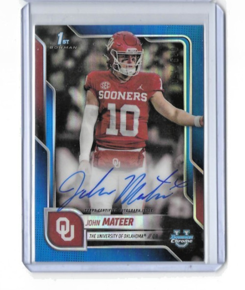 2025 Bowman Chrome U John Mateer Blue Refractor ON CARD Auto 099/150 BCA-JM
