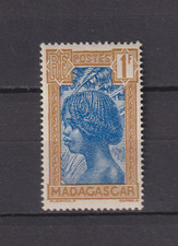 MADAGASCAR    N °  175  .  1 F   BISTRE   ET   BLEU   NEUF  *  .    SUPERBE .