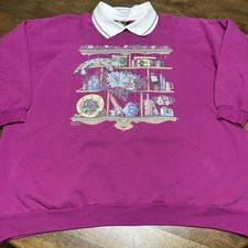 Vintage Grandma Crewneck Sweatshirt Collar Cat Flowers XXL