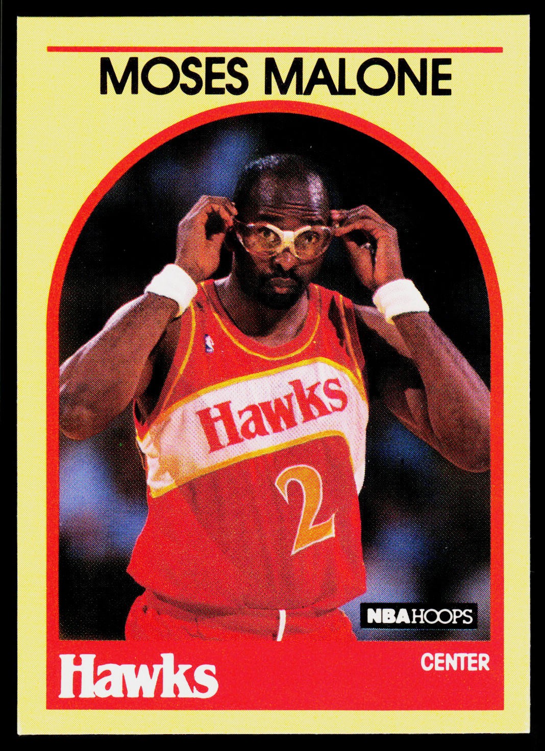 Moses Malone, 1989-90 Hoops Superstars, #4, Atlanta Hawks, Yellow