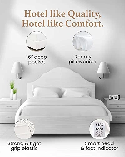 Juegos de Sábanas para Cama Ajustable Algodón, Sábanas de Lujo, 1000 TC Split King Blanco Foto 4 de 4