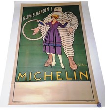 Vtg Michelin Man Tire Bicycle Advertising French Poster 32x24 Rijwielbanden