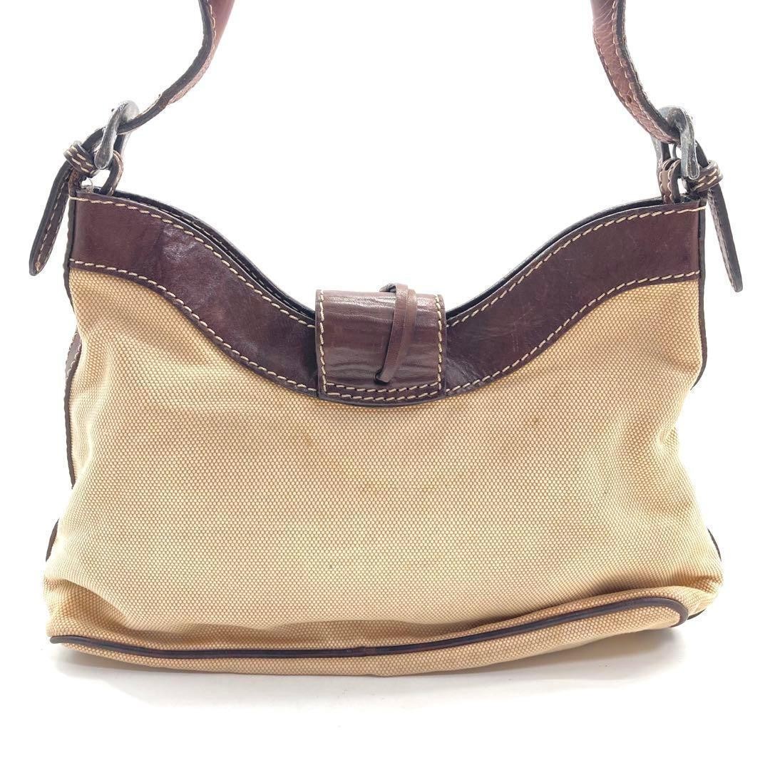 Valentino Garavani Canvas Leather Shoulder Bag Brown Beige Damaged Condition Ja thumbnail 3