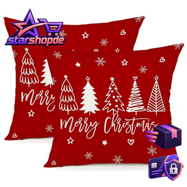 Kissenbezug 45X45 Cm 2Er Set Leinen Weihnachten Dekokissen FüR Sofa Schlafzimmer-image