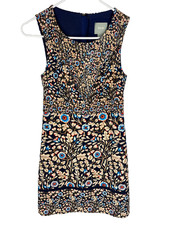 Maeve Anthropologie Brindille Sheath Dress Navy Blue Floral Pockets Sz 0
