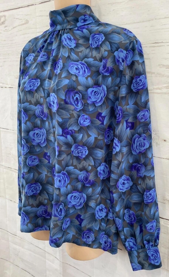 Vtg 60 70s Pendleton Country Sophisticates Top Purple Blue Gray Floral Blouse 12 - Image 4 of 4