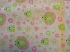 Green and Pink Frogs on White Cotton Fabric 44" Wide x 36 " long 