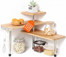 - Mensola Scaffale Angolare per Cucina 3 Ripiani Legno Bambù Struttura in Acciai