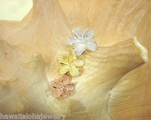 Authentic Graduated 3-Tone Gold Plated 925 Silver High Polish Hawaiian Plumeria Pendant #2