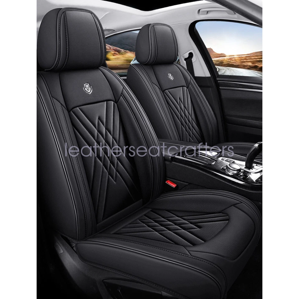 PU Leather Seat Cover Front + Rear 5-Seat Protector Cushion For Ford Black - Image 4 of 4
