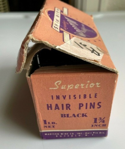 Antique Box of Madco Hair Pins Invisible Black Wire 3.75" Madison Wire Co NY - Picture 5 of 8