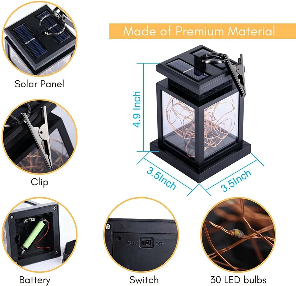 Linterna Solar Exterior Impermeable Colgante LED Cadena Luz Jardín Lámpara Patio Patio Foto 4 de 4