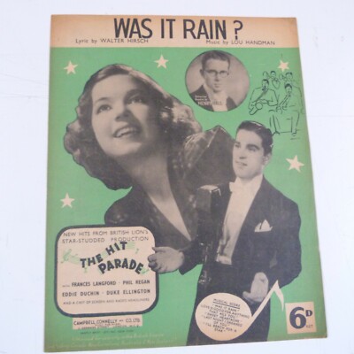 Liedblatt WAS IT RAIN ? Frances Langford Phil Regan Henry Hall 1937