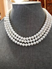 Vintage Hong Kong White Lucite bead Single strand Long Necklace. 55"