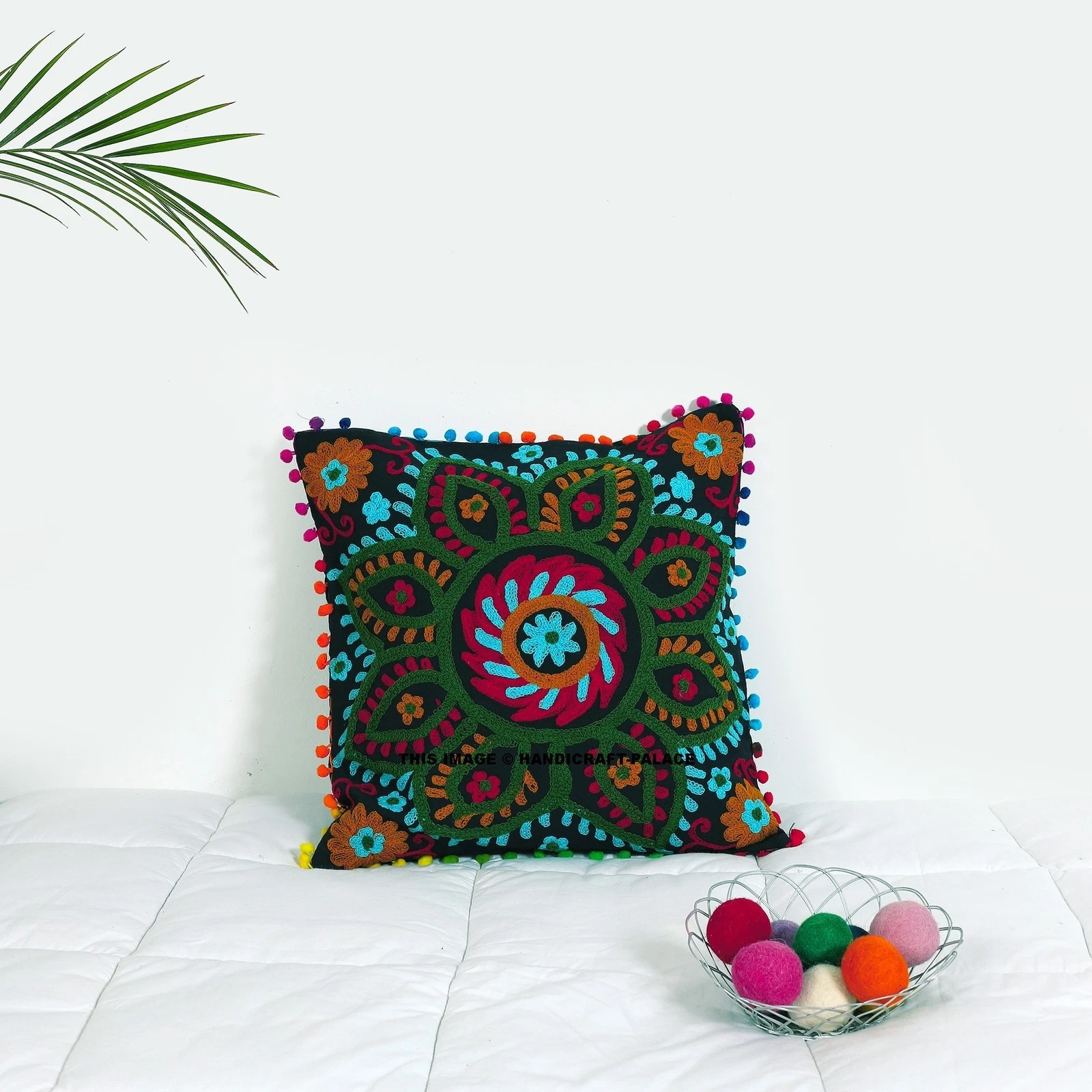 Uzbek Suzani Pillow Case Indien Embroidered Cushion Cover 16" Throw