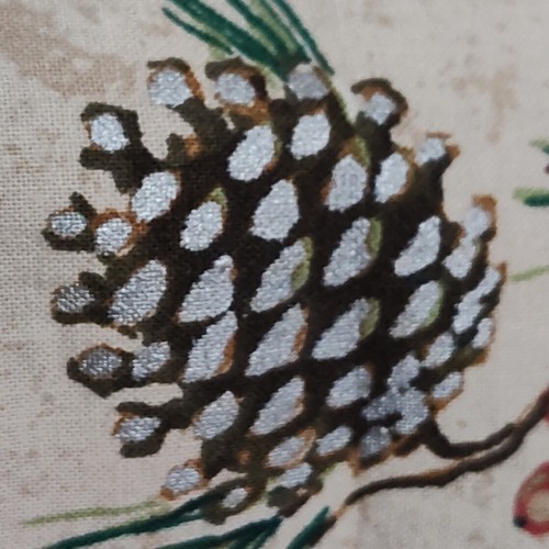 2.5 yd Holly & Pinecones Silver Metallic Cotton Fabric - Picture 3 of 6