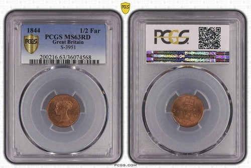 Great Britain, Victoria, 1/2 Farthing 1844, PCGS MS 63 RD - Picture 6 of 8