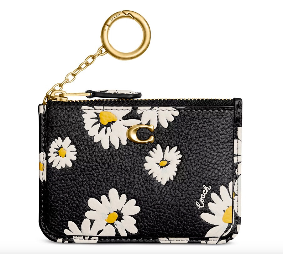 財布・小物その他 Daisy Slim Mini Transportation Card Wallet Black NWT Coach Black Pebble Leather W/Daisies Mini Skinny I.D.