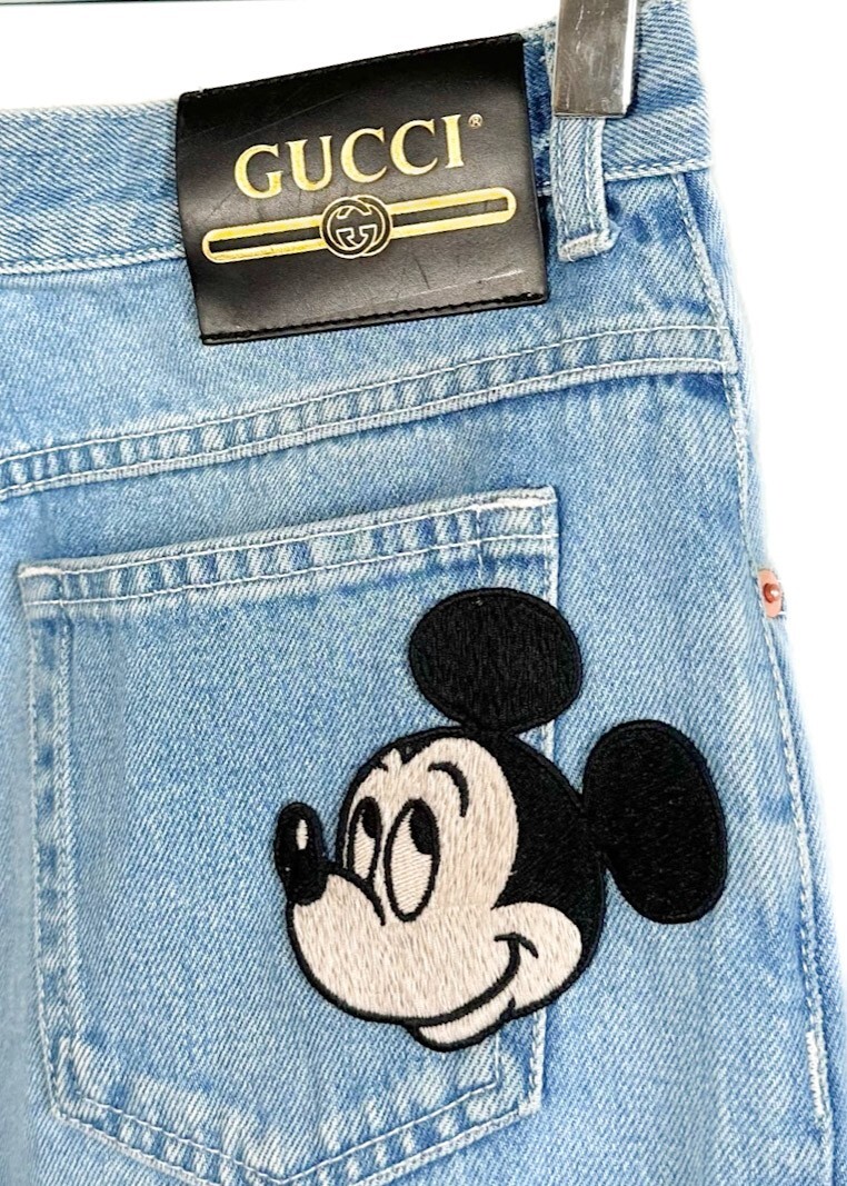 GUCCI ミッキーコラボ　ジーパン Gucci X Disney Mickey Embroidery Wide Leg Blue Jeans - size