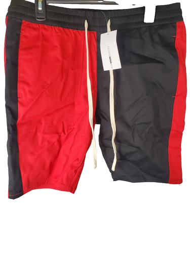 NEU Fashion Nova Herren Split Travis Twill Shorts rot & schwarz Größe XL