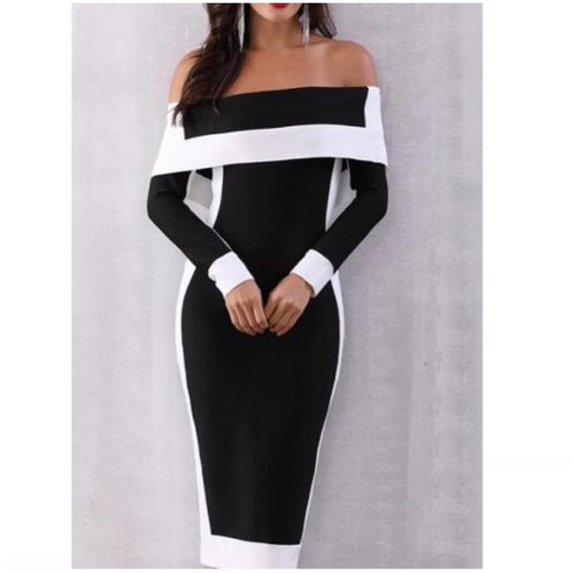 black and white striped off the shoulder dress