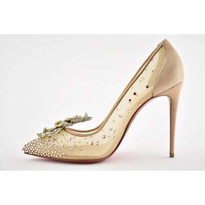 Christian Louboutin Marenude 100 Nude Strass Crystal Mesh