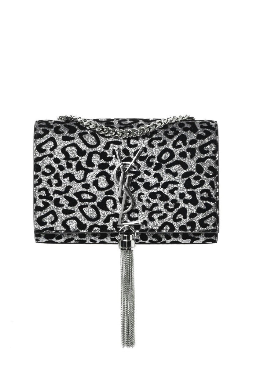 Hardware a tracolla argento stampa leopardata Saint Laurent Glitter