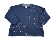 Vintage Play Alegre Hand Painted Jacket Large Lagenlook Art To Wear Blue