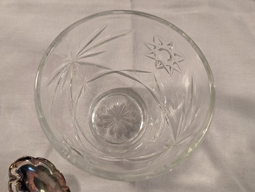 Vtg Anchor Hocking Sugar Bowl w/Silver Plate Lid & Spoon Star Of David Prescott - Picture 11 of 23