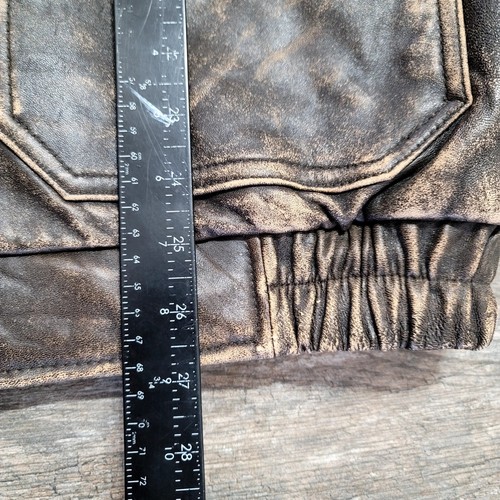 VTG Men Shearling Lambskin Leather Flight Bomber Jacket Distressed SzXL - Picture 3 of 10