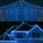 200 Blue + White LED Icicle Lights Snowing Effects Xmas Outdoor Christmas Roof