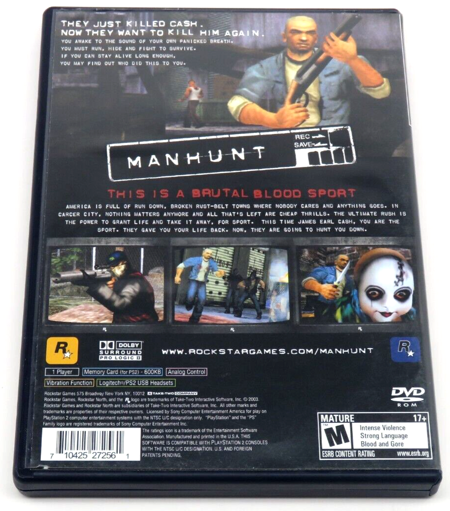 Manhunt (PlayStation 2, 2003) PS2 Rockstar Games (Case, DVD
