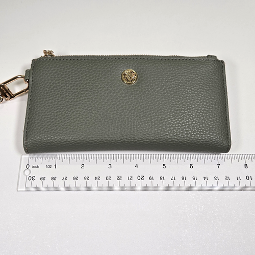 Anne Klein Portafoglio Bifold Porta Carte Salvia Grn & Light Brn Bordo Oro Cinturino da Polso - Foto 13 di 14