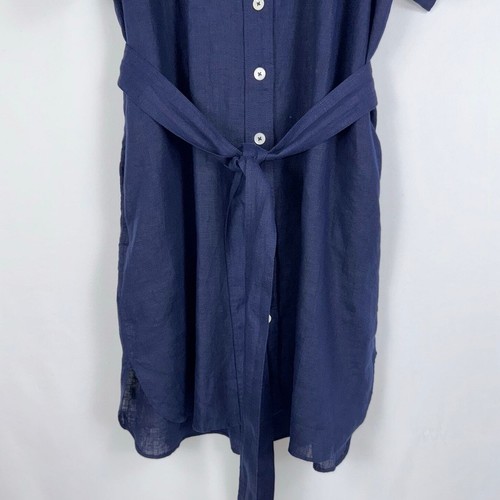 J Crew Womens Capitaine 100% Linen Button Down Shirt Dress Large Navy Coastal - Picture 5 of 17