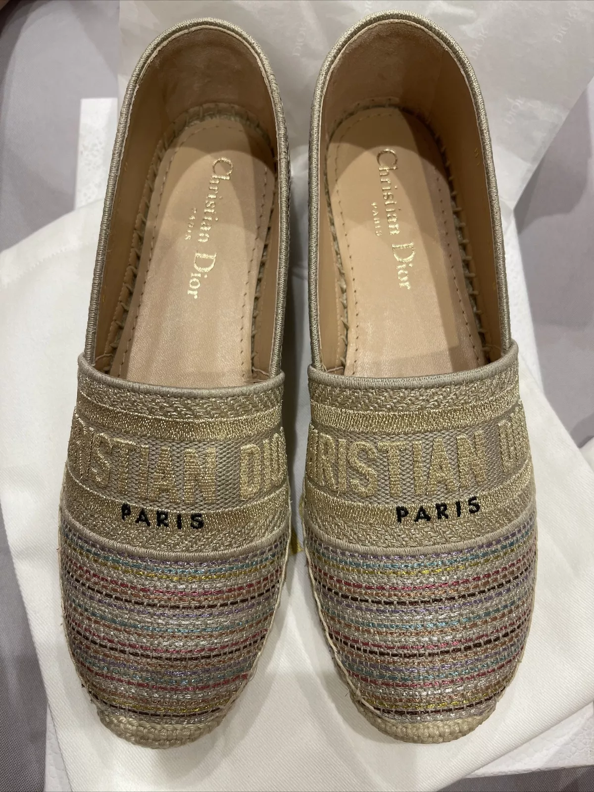 Espadrilles Dior Granville D Romance Lurex taille 36 or 72K métal multi neuves dans leur boîte