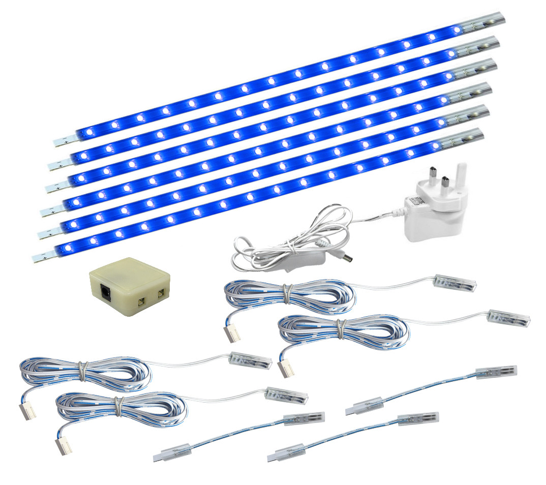 6 x LED Under Cabinet Light Kitchen Cupboard Striplights 300mm BLUE